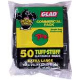 XLHD50/4 GLAD TUFF STUFF BLACK 70-77LT GARBAGE BAG CTN 200